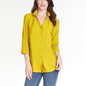 Multiples Women's Quarters Sleeve, Wire Collar Y-Neck, in Citron Size: L